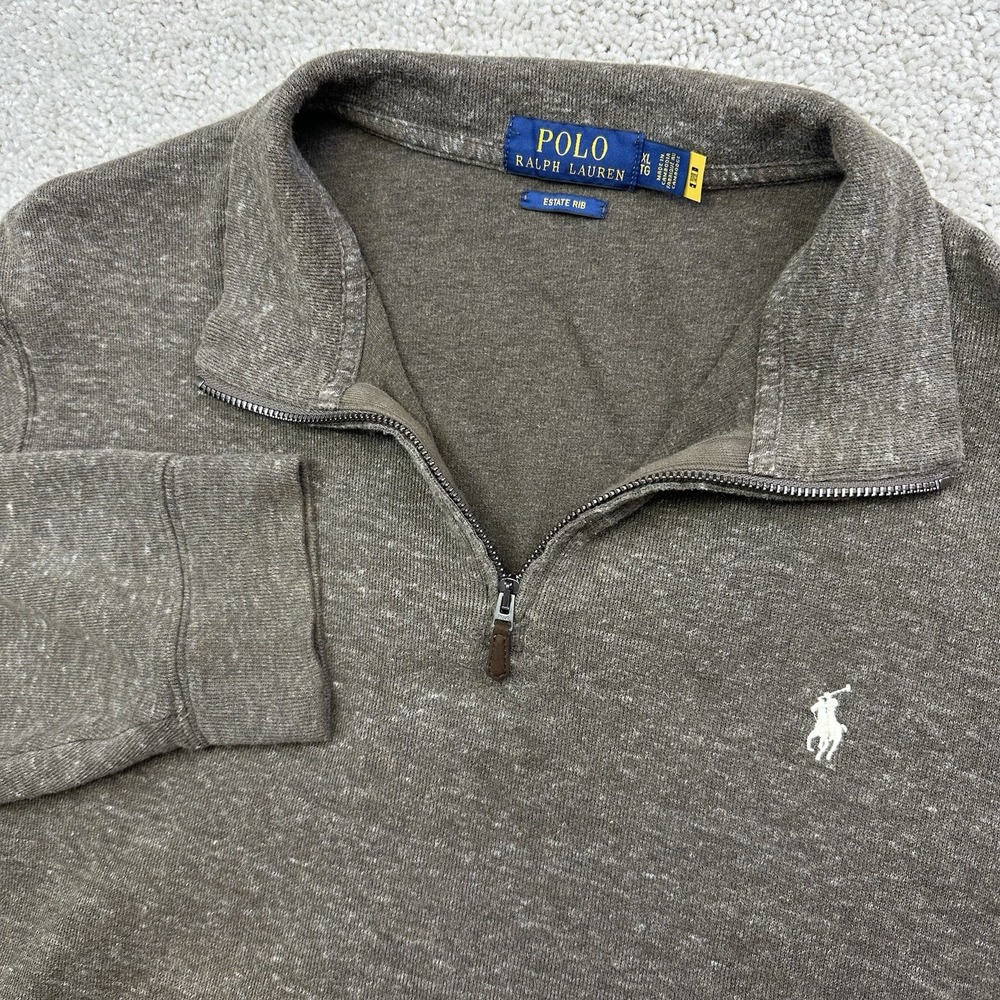 Polo Ralph Lauren Sweater Mens XL Brown Estate Rib Outdoor Knitted Quarter Zip
